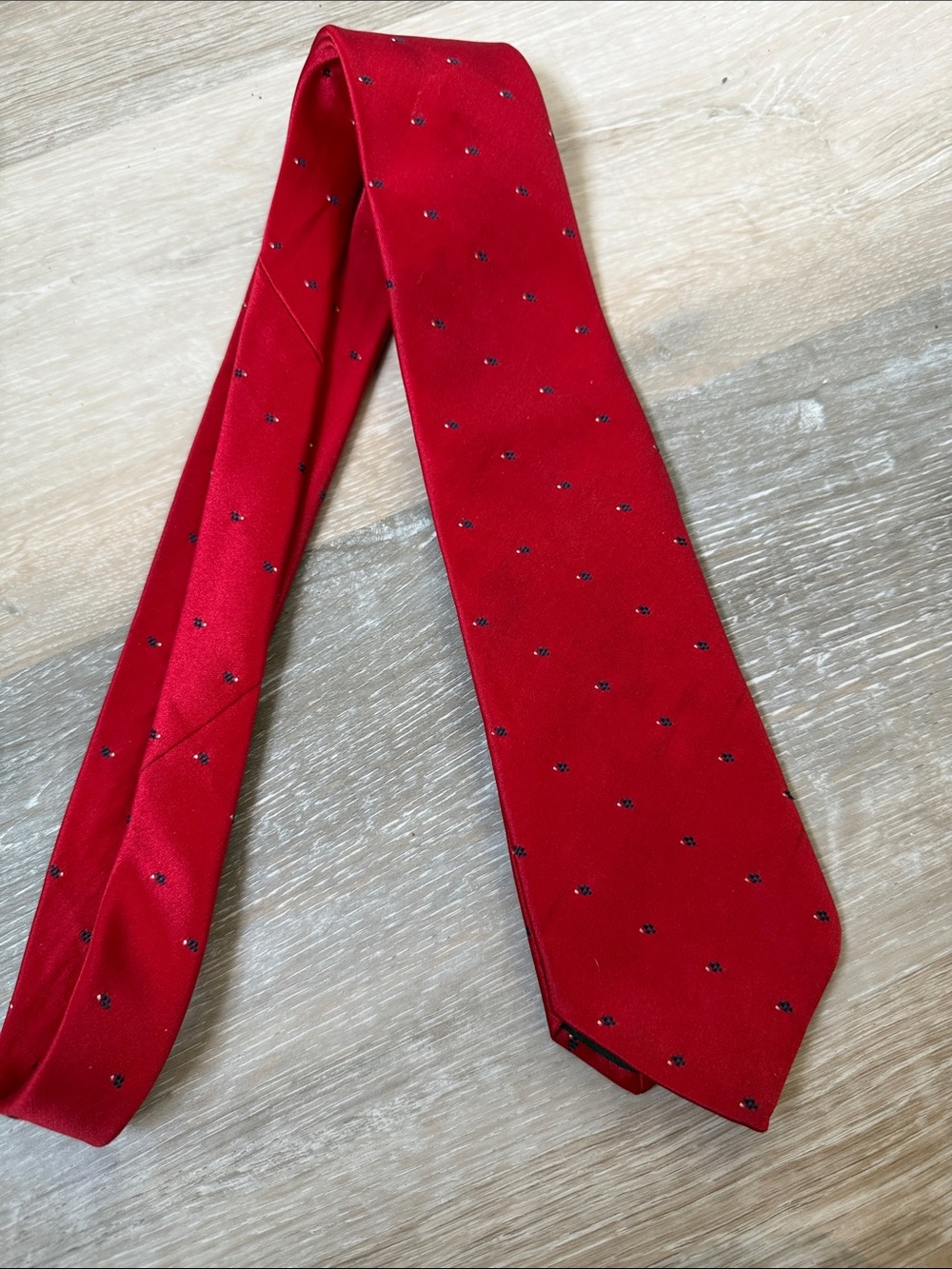 Yves Saint Laurent Red Silk Tie with Micro Dot Motif